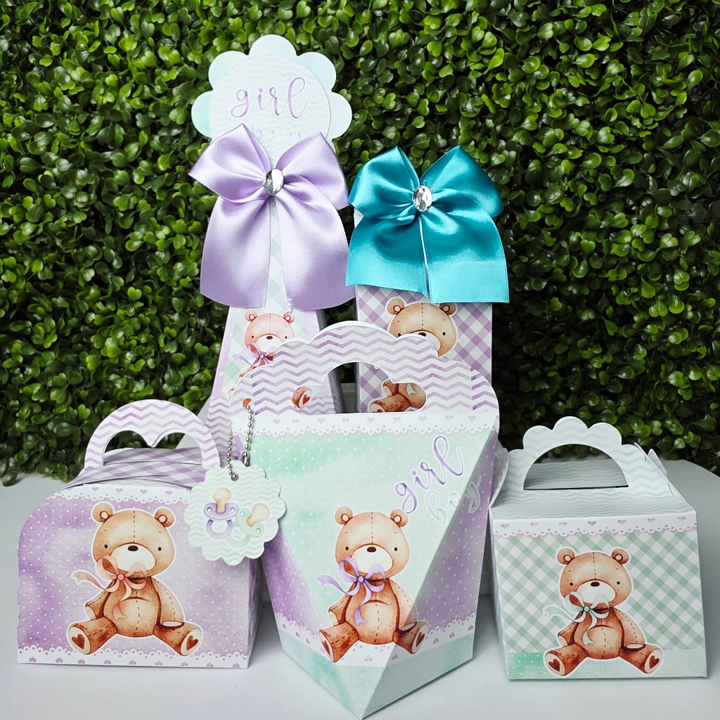 Kit Caixa Montada CHÁ REVELAÇÃO URINHO LILÁS E VERDE - Personalizados - Festa infantil - Aniversário - Lembrancinha