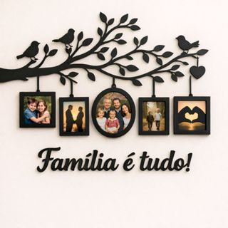 Quadro Decorativo em MDF – Árvore com Molduras para Fotos de Família em Oferta na Shopee