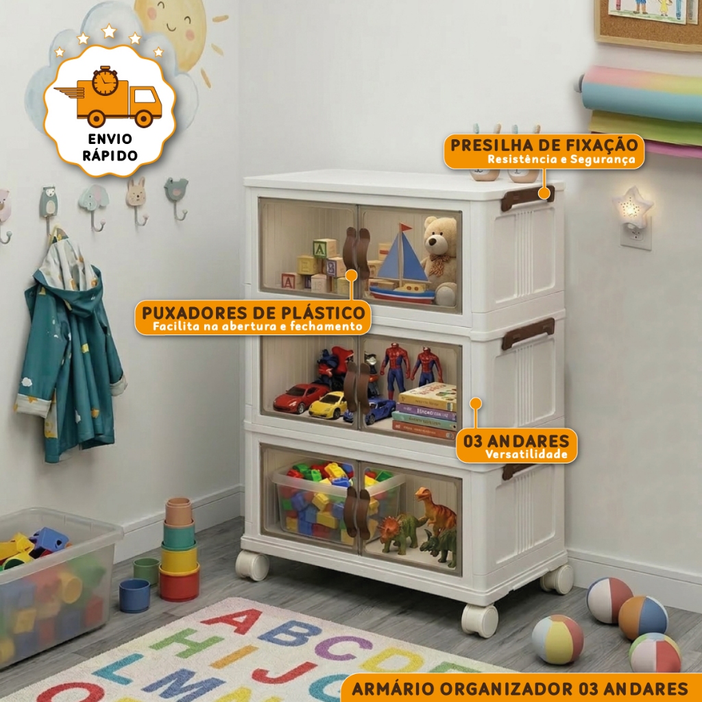 Armário Organizador Multiuso Dobrável Armazenamento Lavanderia Banheiro Plástico Com Porta e Rodinha em Oferta na Shopee