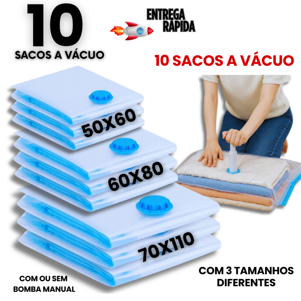 Imagem 10 ou 5 Saco a Vácuo Grande Organizador Edredom Mala Roupa De Cama Com Bomba 50x60 60x80 70x110