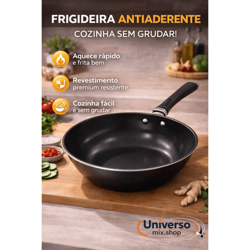 Imagem Frigideira Wok Profissional 34cm Antiaderente Premium 3 Litros Yakisoba Carne Peixe Clean Tech