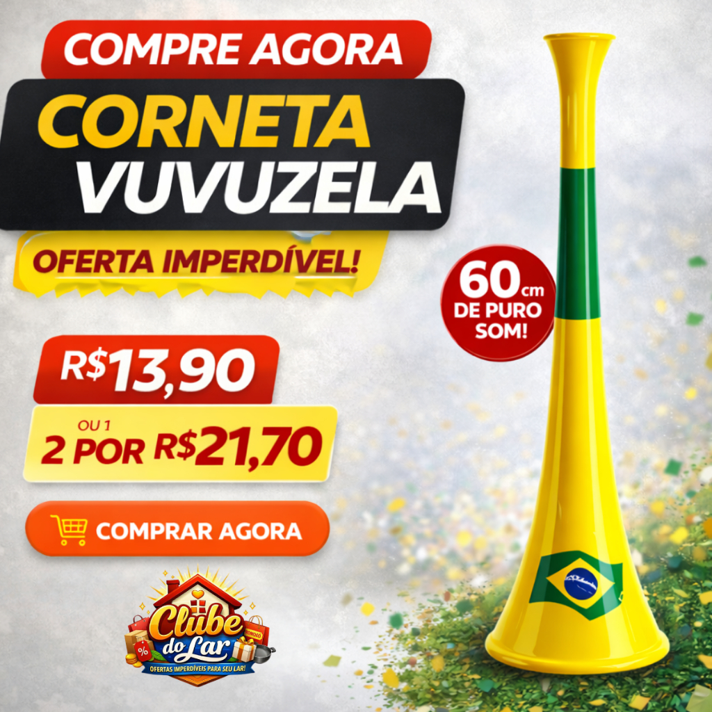 Corneta Vuvuzela Brasil 60cm Som Alto Torcida Futebol Copa do Mundo Seleção Brasileira