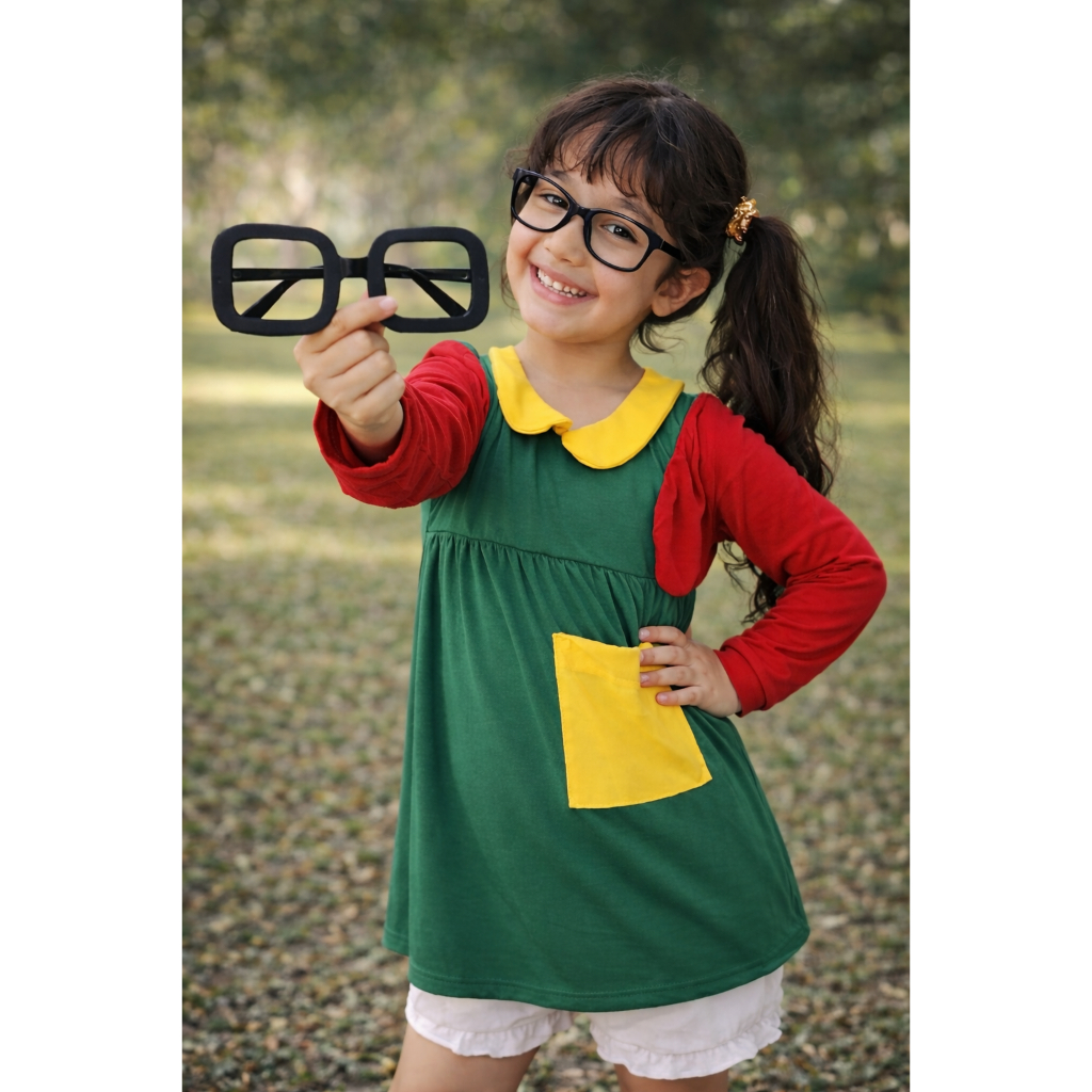 Fantasia Infantil Turma Do Chaves- Chiquinha C/ Óculos Vestido Shorts Casaco