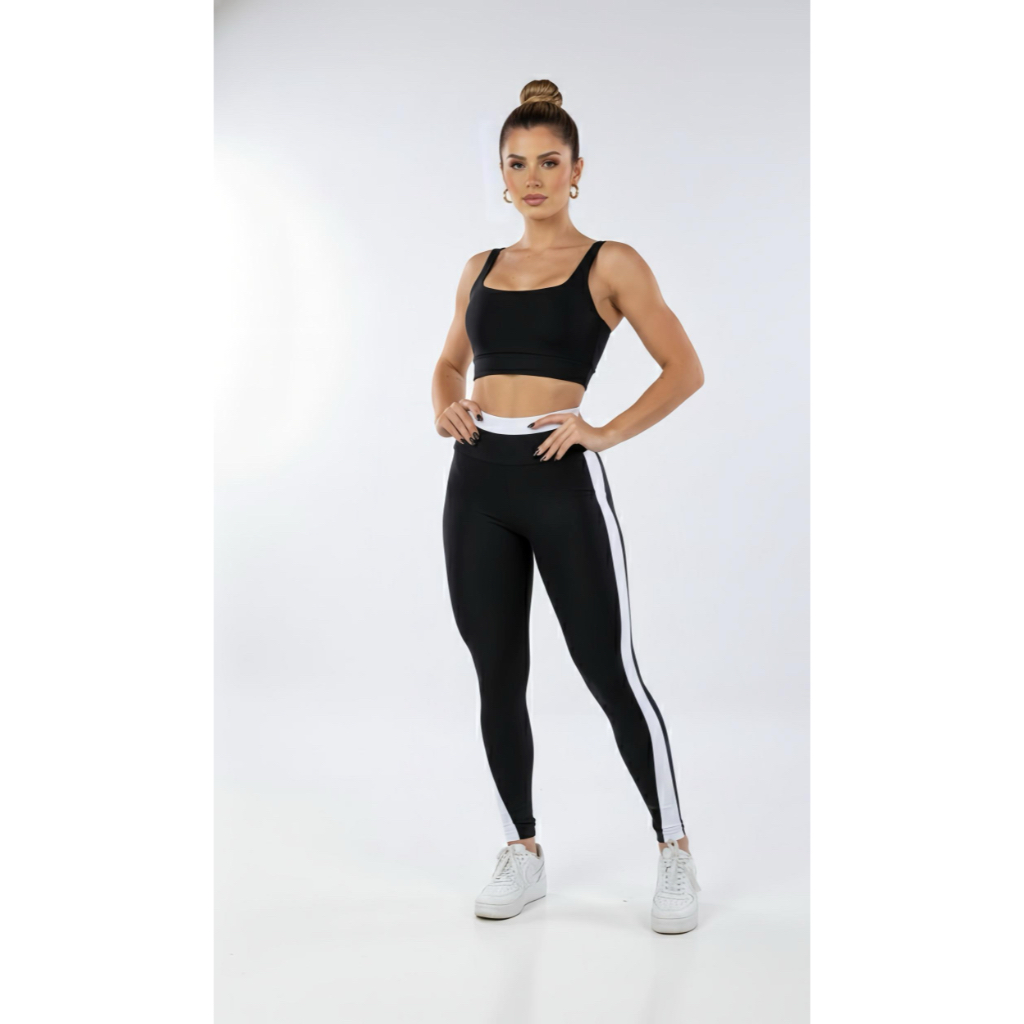 CONJUNTO ACADEMIA FEMININO DE CALÇA BICOLOR roupa de academia feminina fitness fitnes treino bermuda corrida CrossFit