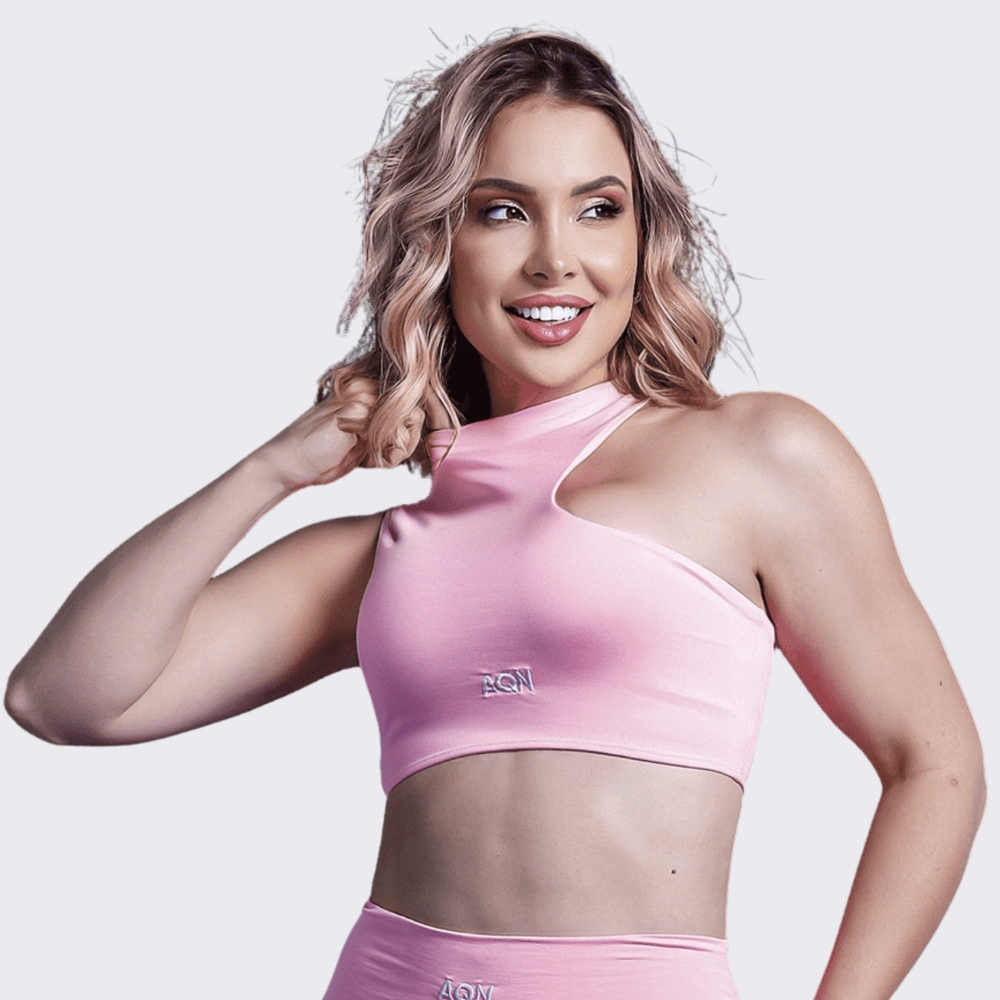 Imagem Cropped Embutido Bordado na Frente Rosa Pantera Lux Fitness Academia Casual Corrida Yoga AQN SPORT