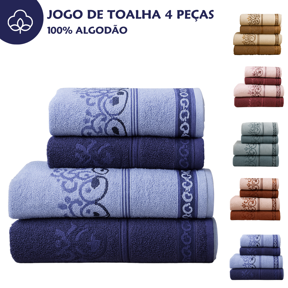 Jogo De Toalhas Banho e Rosto 4 Peças 100% Algodão Macia Excelente Absorção Felpuda Brisa Habitat