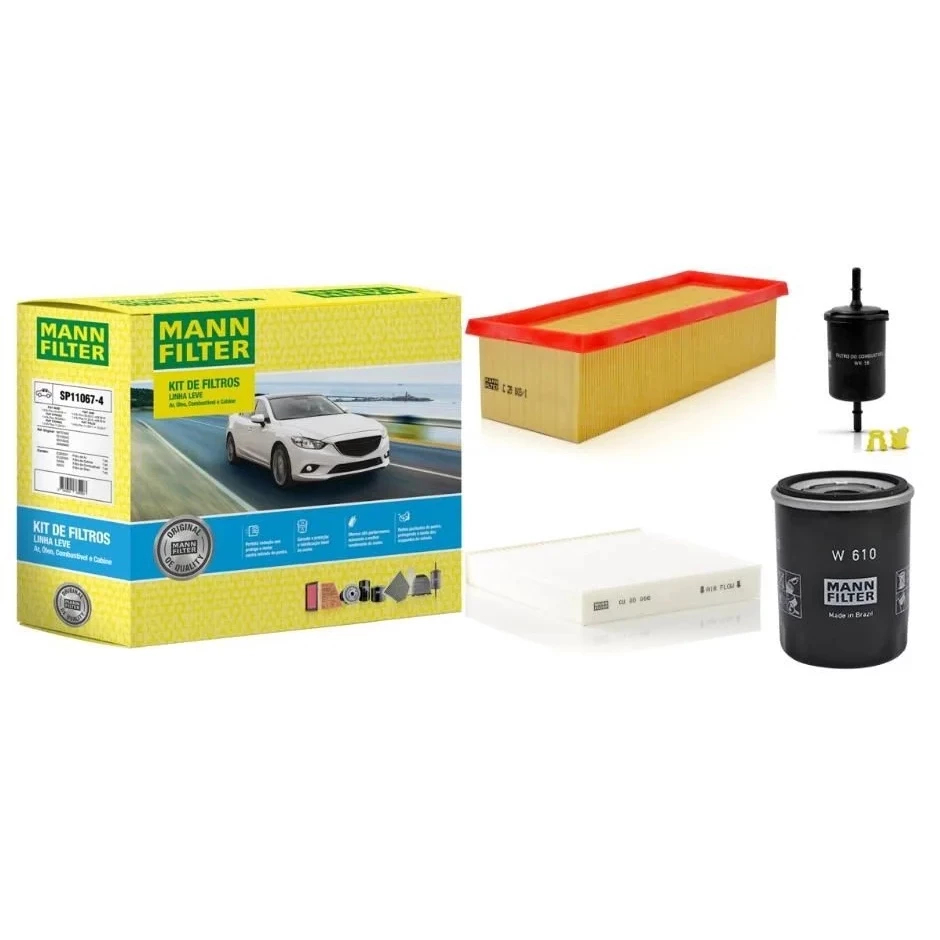 KIT DE REVISÃO TODOS OS FILTROS FIAT FIORINO MOBI PALIO STRADA UNO (AR/CABINE/COMBUSTIVEL/OLEO) – Mann SP11067-4
