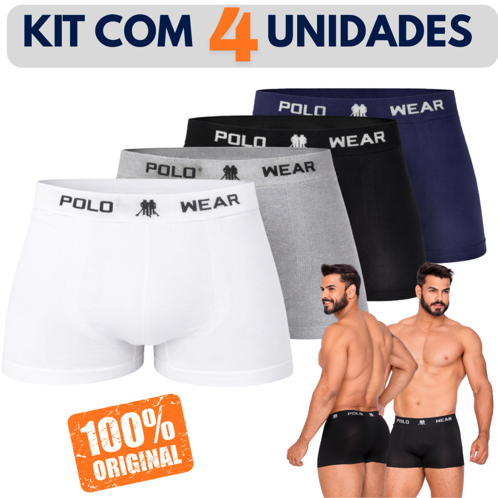 Kit 4 Cuecas Boxer Masculinas Polo Sem Costura Microfibra Premium Respirável