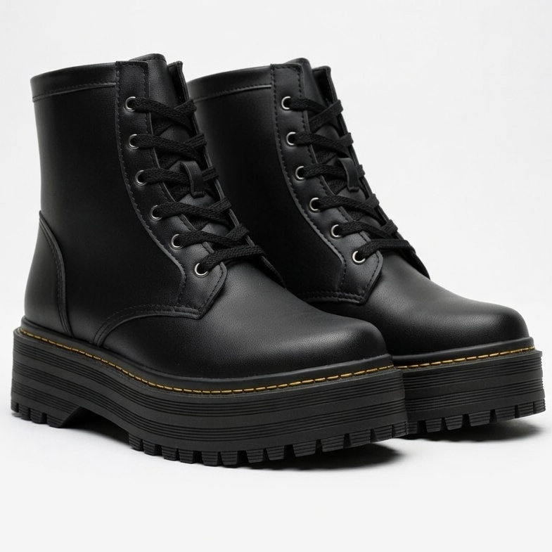 Bota Coturno Feminino Tratorado Salto Grosso Cano Médio Moda