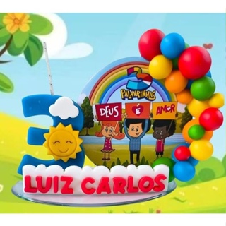 Vela em Biscuit Três Palavrinhas – Topo de Bolo personalizado com mini painel. vela cenário l Menina e Menino. em Oferta na Shopee