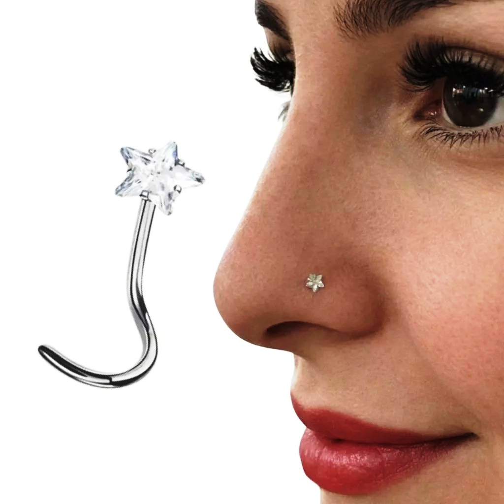 Piercing Nostril Nariz Coração/Bolinha/ Estrela Aço Inoxidável Antialérgico Brilhante Resistente
