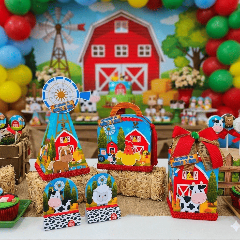 Kit Lembrancinha Fazendinha Personalizada: Caixinha Aniversário Infantil e Personalizados Fazendinha