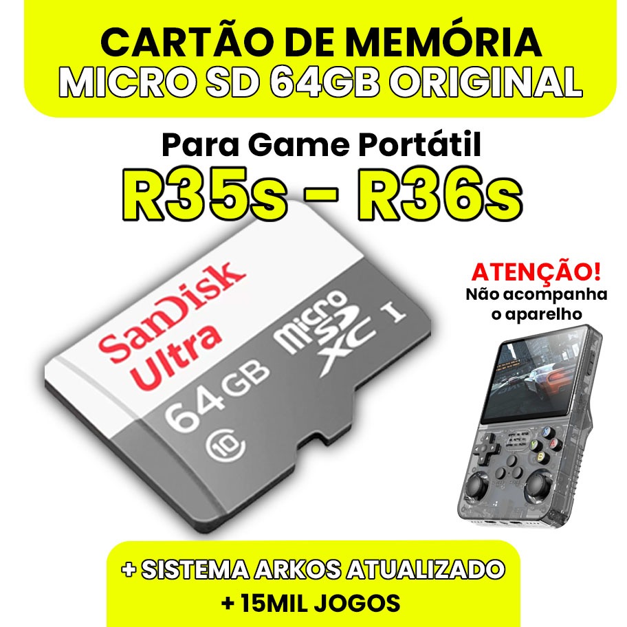 Cartão MicroSD Para Game Console R35s/R36s +Sistema ArkOS Atualizado +15mil jogos – Envio Imediato