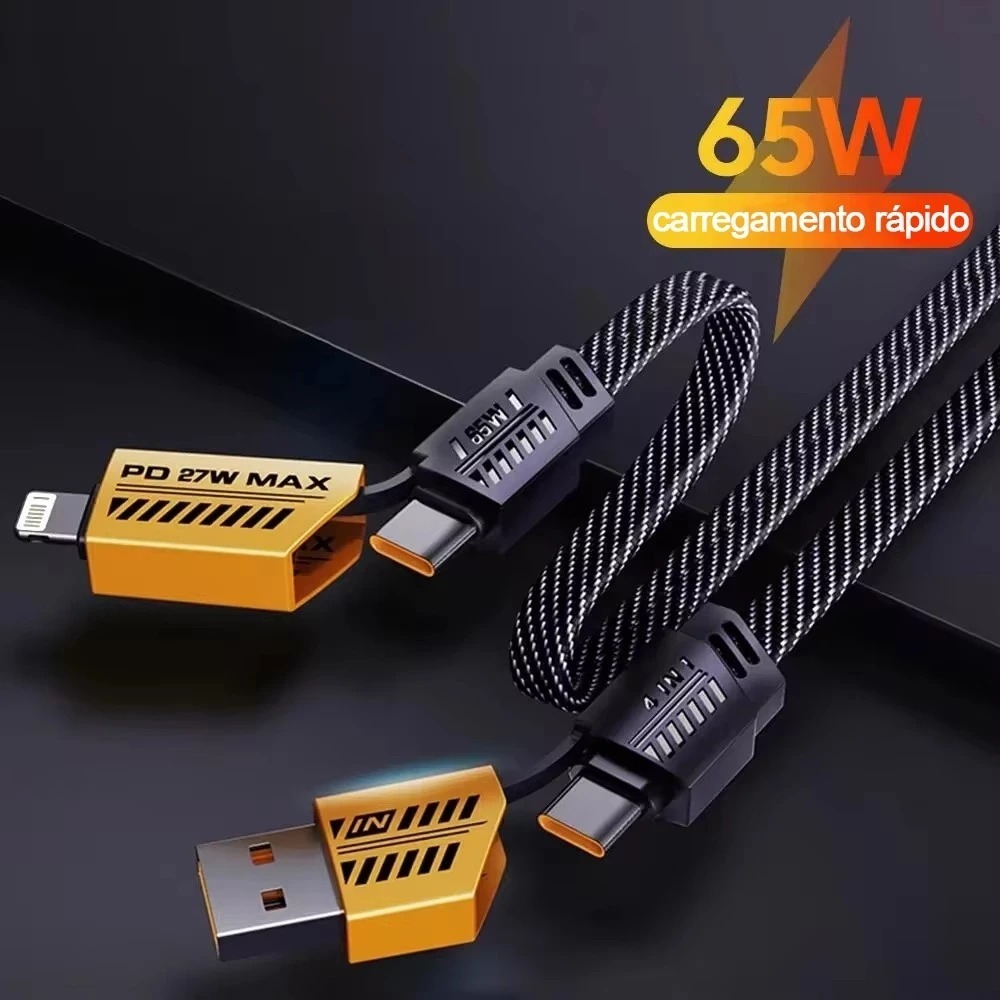 Cabo rápido 4 em 1 de dados de carregamento Tipo C PD carregamento rápido 27W/65W