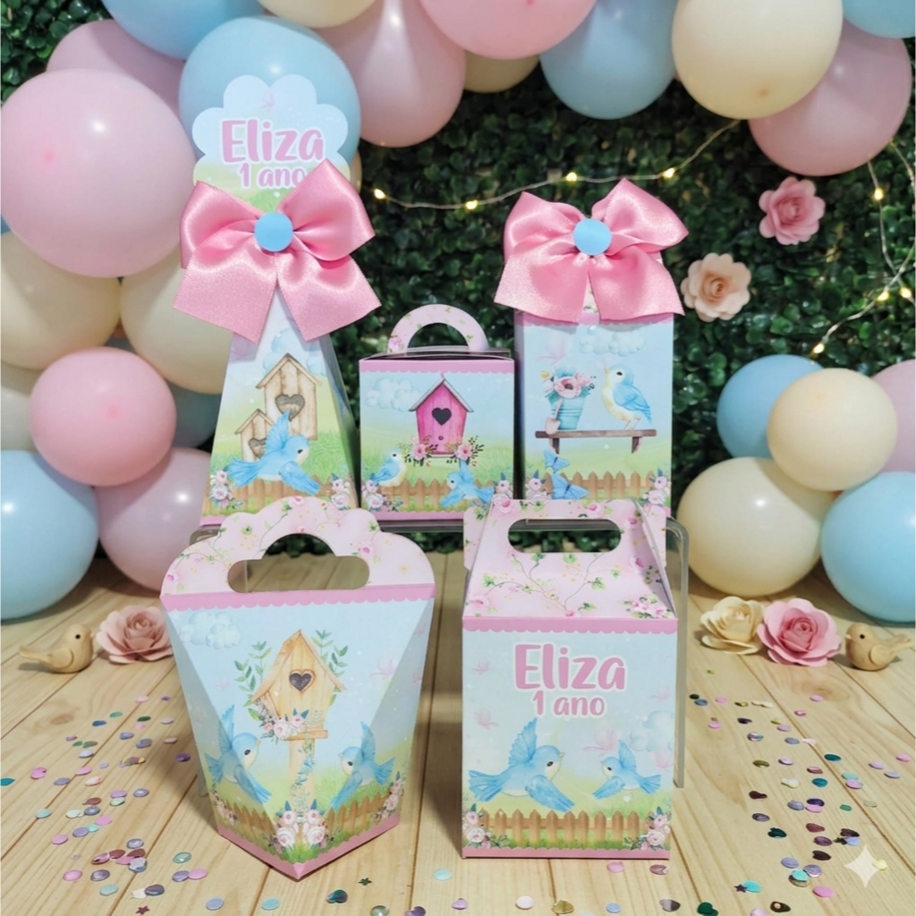 PEGUE E MONTE Caixinhas Personalizadas para Festa Jardim Encantado Passarinhos Caixas para Lembrancinhas de Aniversário
