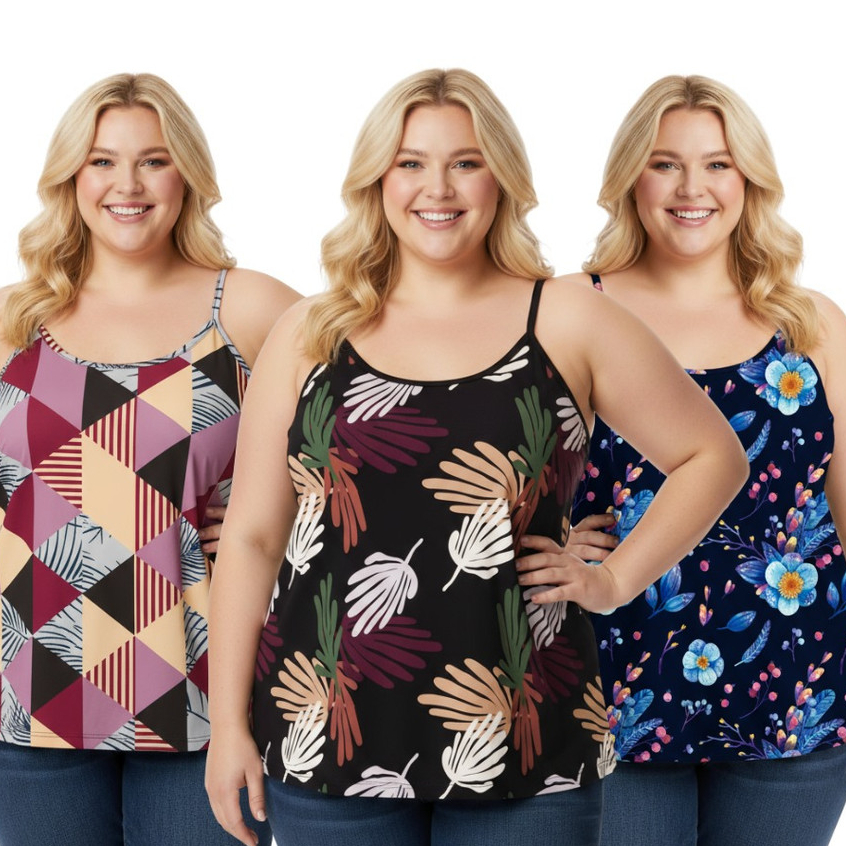 Kit 5 Blusas Plus Size Regata Liganete Estampas Variadas an2