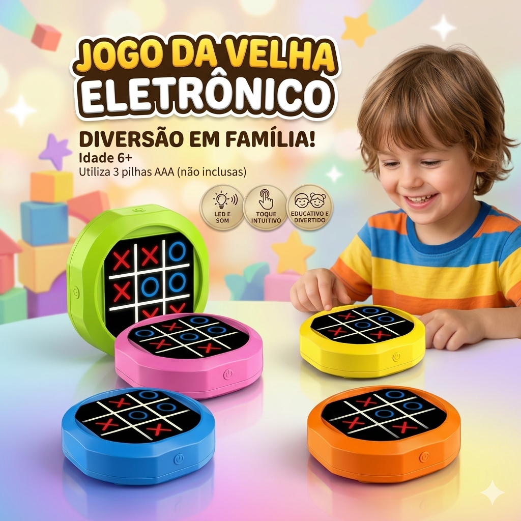 Jogo da Velha Eletrônico Infantil Educativo Com Luz LED Portátil Elétrico Brinquedo Interativo Crianças