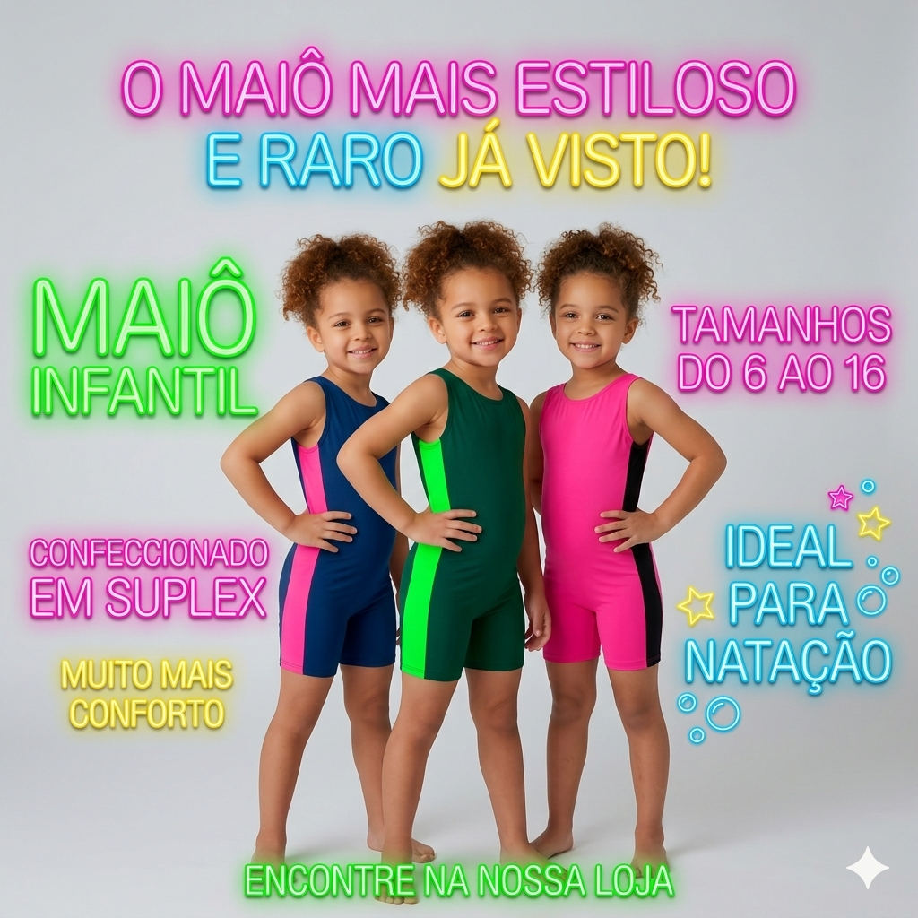 Maiô Macaquinho Infantil Juvenil para Natação e Hidroginástica com Proteção UV50+