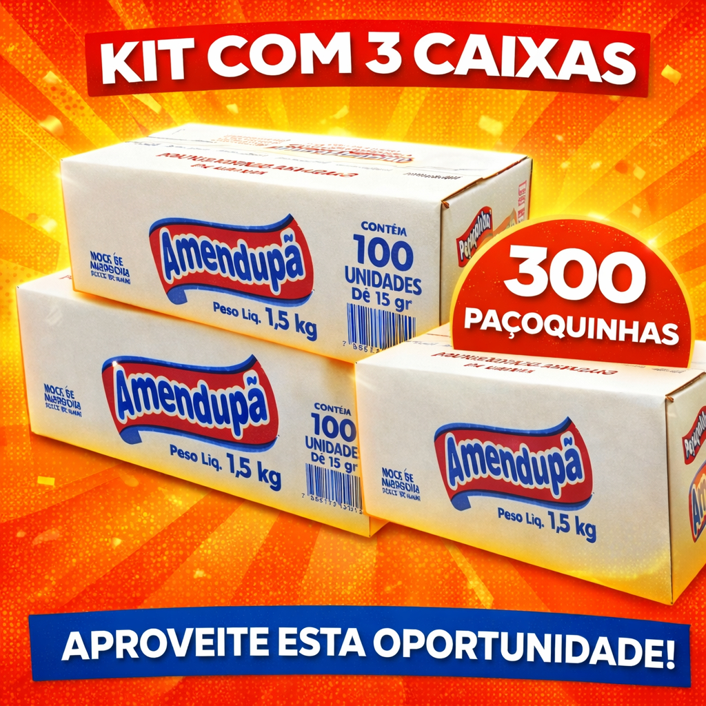 300 Paçocas Amendupã Original 1,5kg | 3, 2, 1 Caixas com 100 Unidades | Doce de Amendoim Tradicional