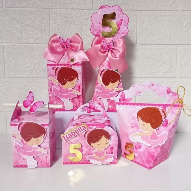 Kit clássico de caixinhas personalizadas para lembrancinhas , festa, aniversário tema Bailarina Fofinha,leia a descrição