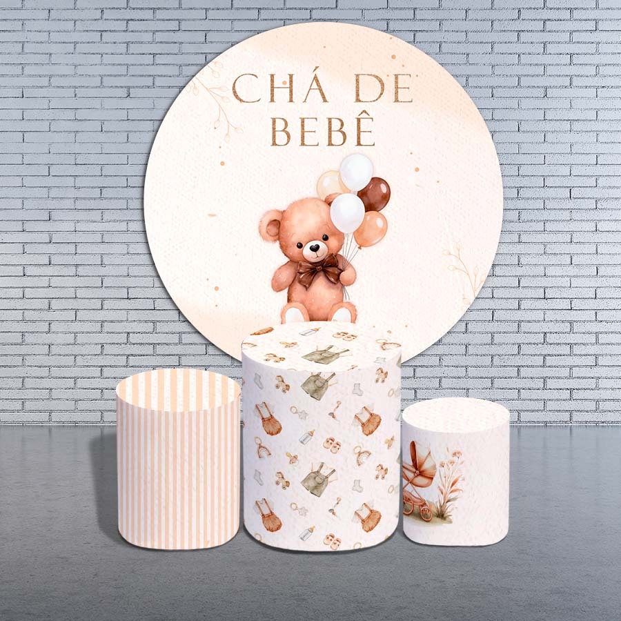 Kit Capas Painel + Cilindros Tema Ursinho Decoração Clean Chá De Bebê Lançamento Bibi Paineis