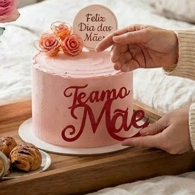 Kit 10 Aplique de Bolo Feliz Dia Das Mães Papel Laminado Vermelho Dourado