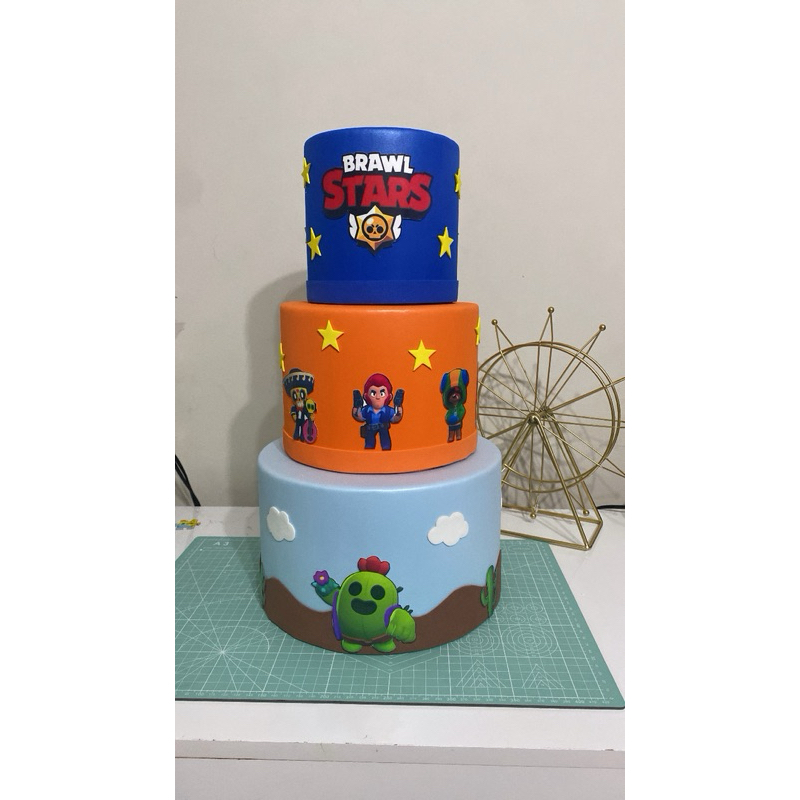Bolo Fake Brawl Stars 3 Andares – Bolo Cenográfico Festa Infantil em EVA | Decoração Mesa Brawl Stars
