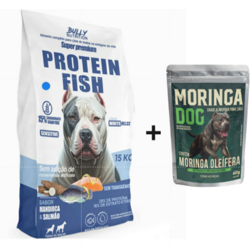 Ração Premium Para Cachorros Fish Protein White Meat 15Kg + Ganhe Moringa Dog 60g | Mais Saúde e