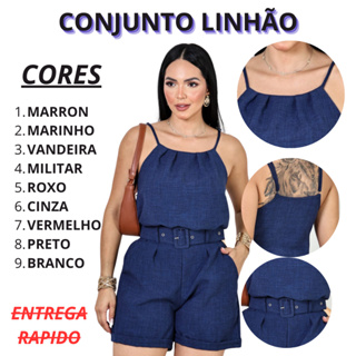 CONJUNTO FEMENINO LINHÃO BLUSA E SHORT + CINTO em Oferta na Shopee