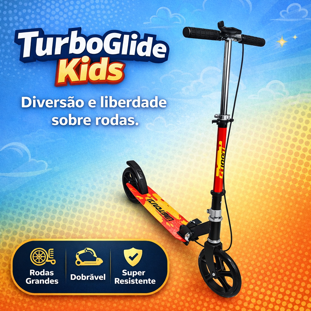 Patinete Infantil Dobrável Rodas Grandes TurboGlide Kids Pro Scooter Criança Resistente Ajustável