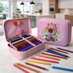 Estojo Box Organizador para escola Grande e Divisórias c/52 espaços Capivara