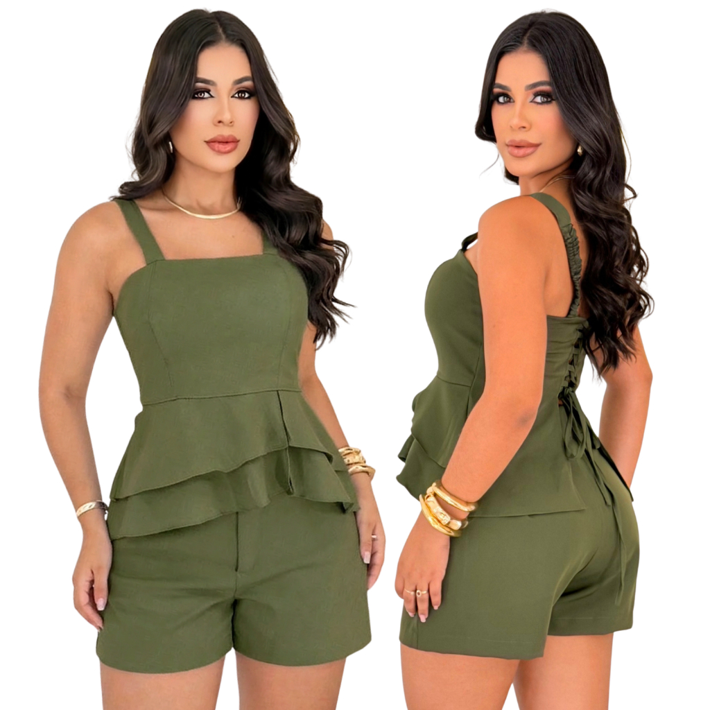 Conjunto Feminino Alfaiataria Short e Blusa Peplum Elegante Moda Casual Social Tendência — foto 6