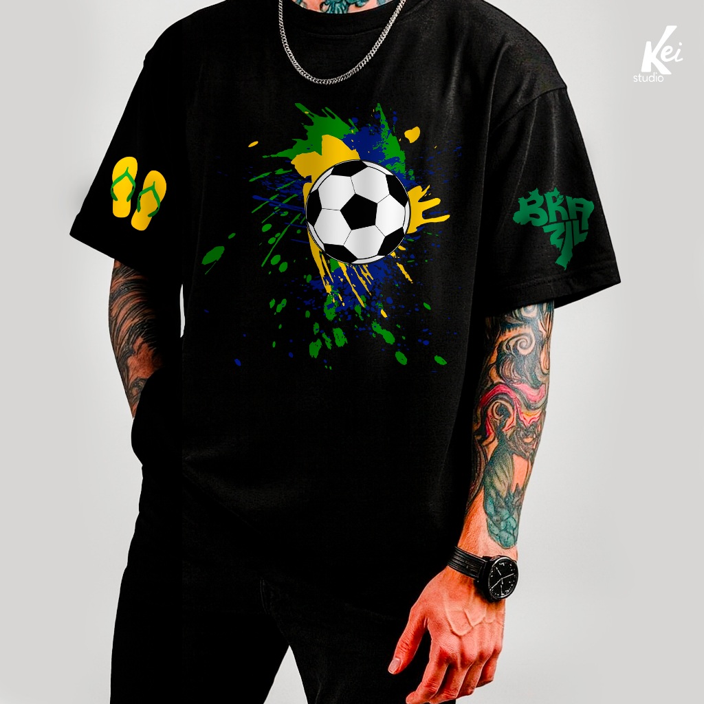 Camiseta Básica Confortável Streetwear | T-Shirt Algodão 100% - Jogo Copa Futebol do Brasil 2026