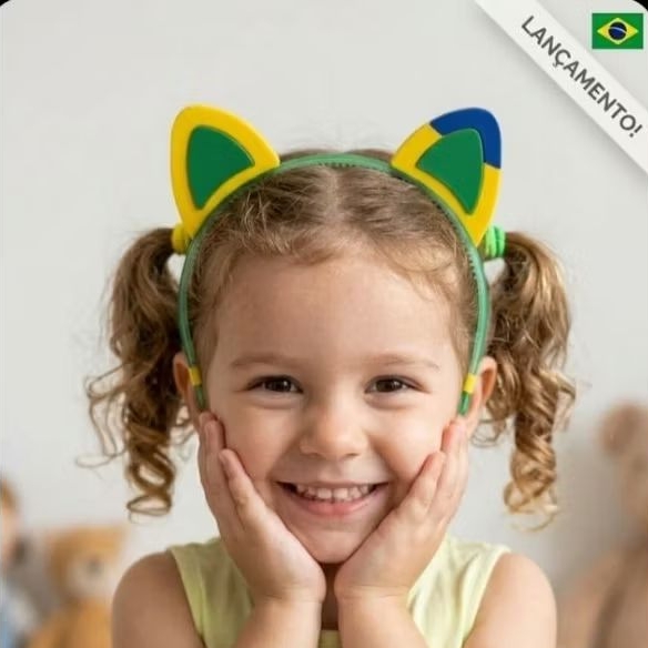 Tiara Orelhinhas Brasil Copa do Mundo Verde e Amarelo Infantil Tiara da Casa Magica da Gabby