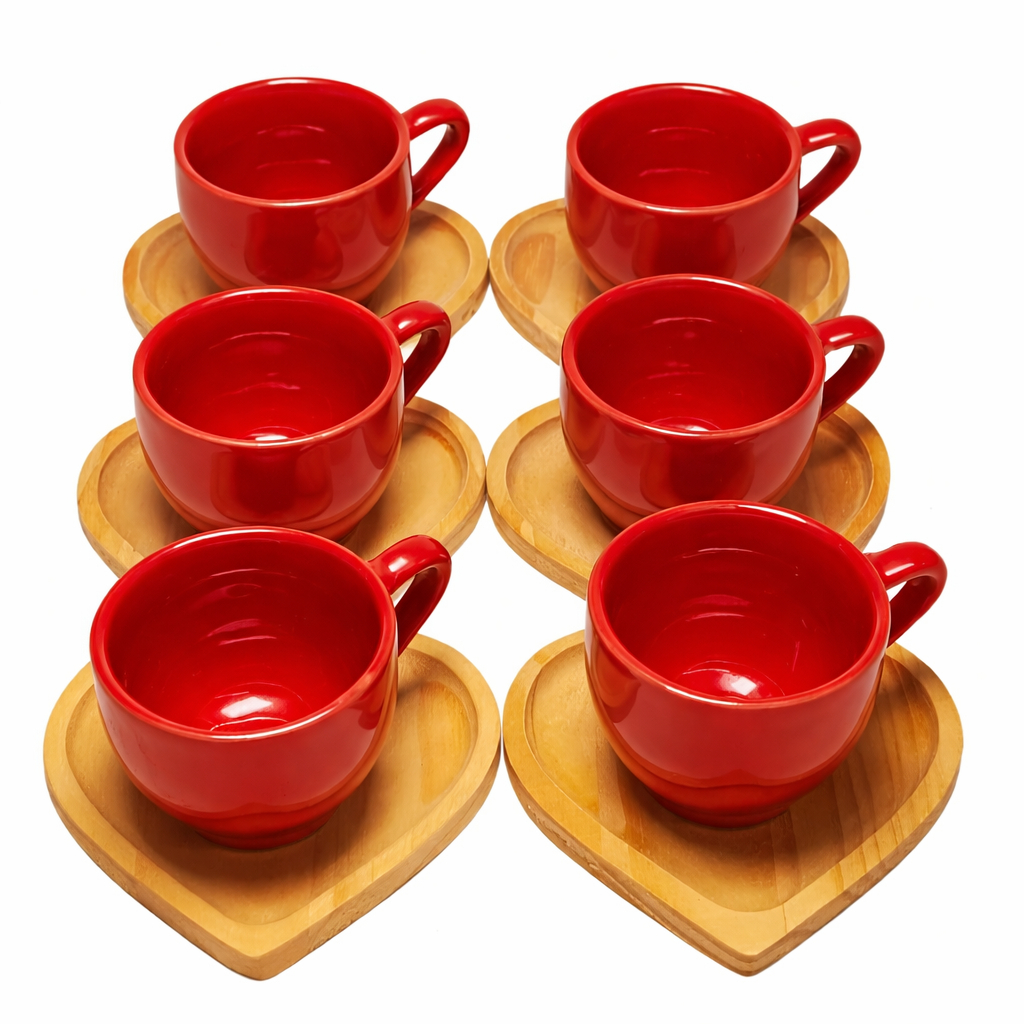 Kit Jogo Pires de Madeira Pinus Formato De Coração Porta Xícara Café Chá em Oferta na Shopee