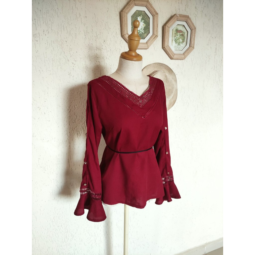 Blusa vinho mangas flares Kimera - M/G