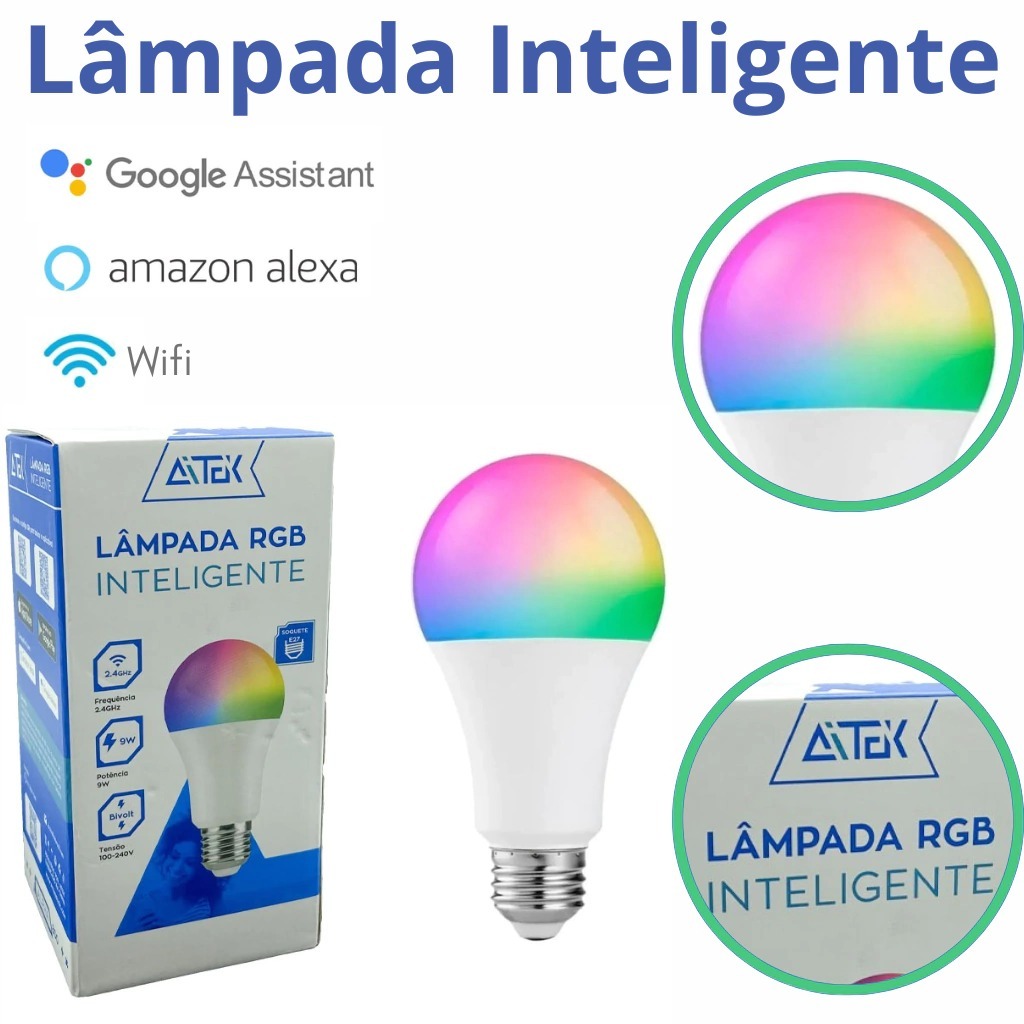 Lâmpada Inteligente Aitek  RGB  Wi-Fi E27 15W Compatível Alexa Google
