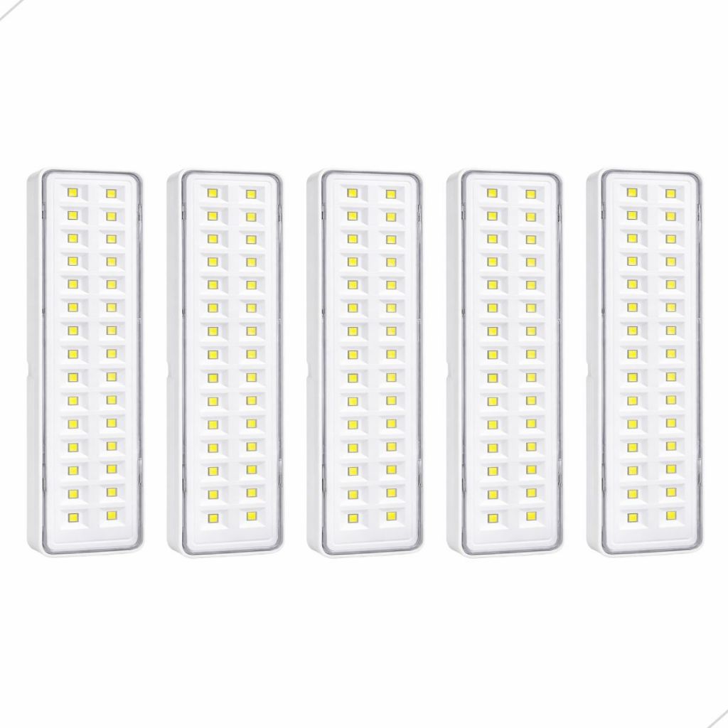 Kit 5 Luminária De Emergência 30 Leds Bivolt 110V 220V Queda Energia Recarregável Portátil Alta Luz