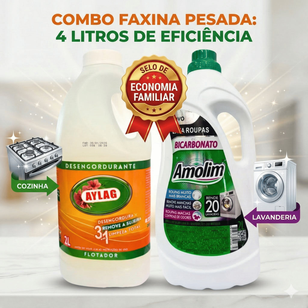 Combo Econômico 4L  Sabão Líquido Bicarbonato + Desengordurante Profissional Galão 2 Litros Limpeza