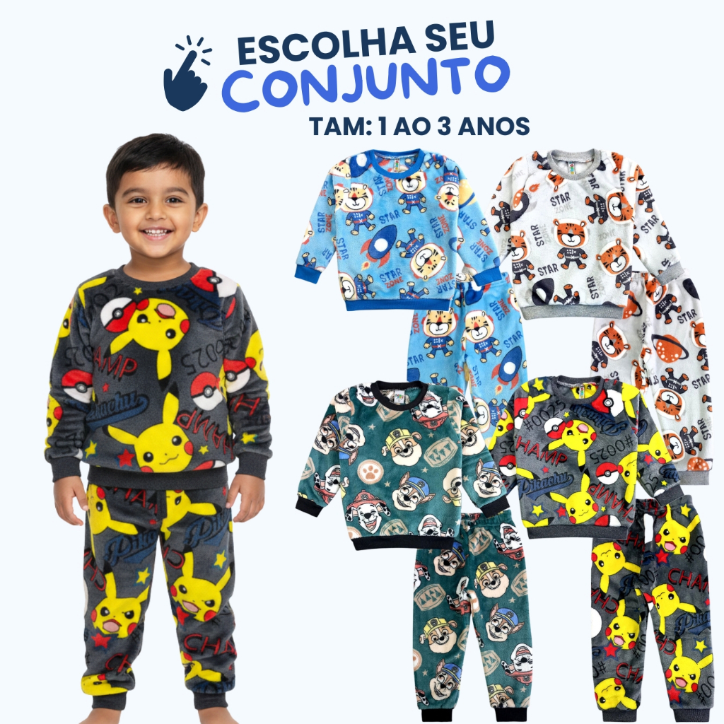 Conjunto Moletom Infantil Masculino Peluciado Inverno Quentinho (1 ao 3 Anos) Roupa de Frio Menino