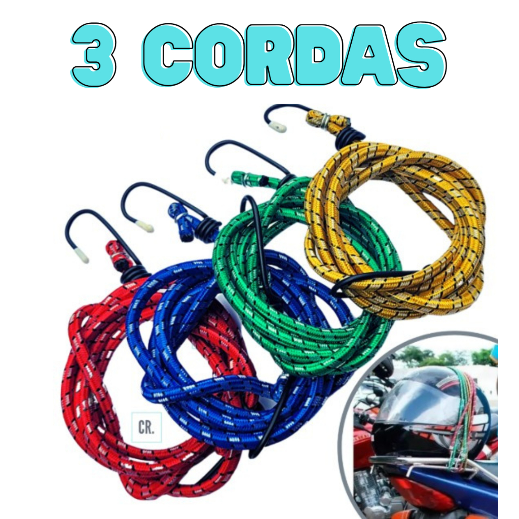 Corda Elástica 3 Unidades Com Gancho 8mm 1m Colorido
