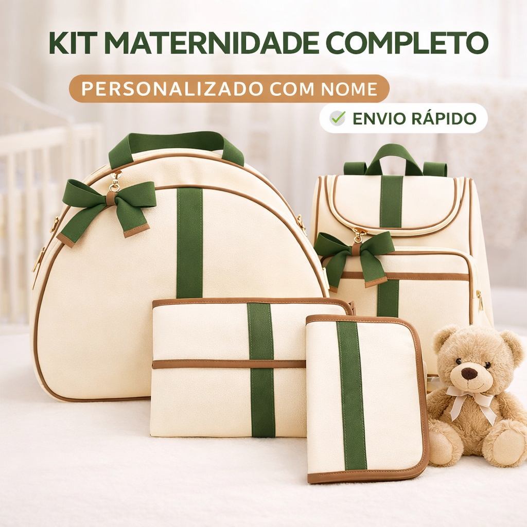 Bolsa Maternidade Luxo Kit 4 Peças Personalizada com Nome do Bebê