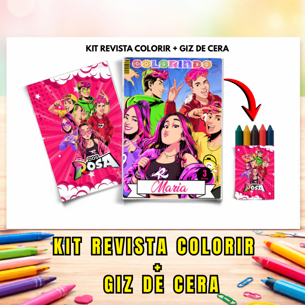 Kit Livrinhos de Colorir Infantil Personalizado + Giz de Cera | Lembrancinhas Aniversário Revistinhas Tema Emily Vick 1