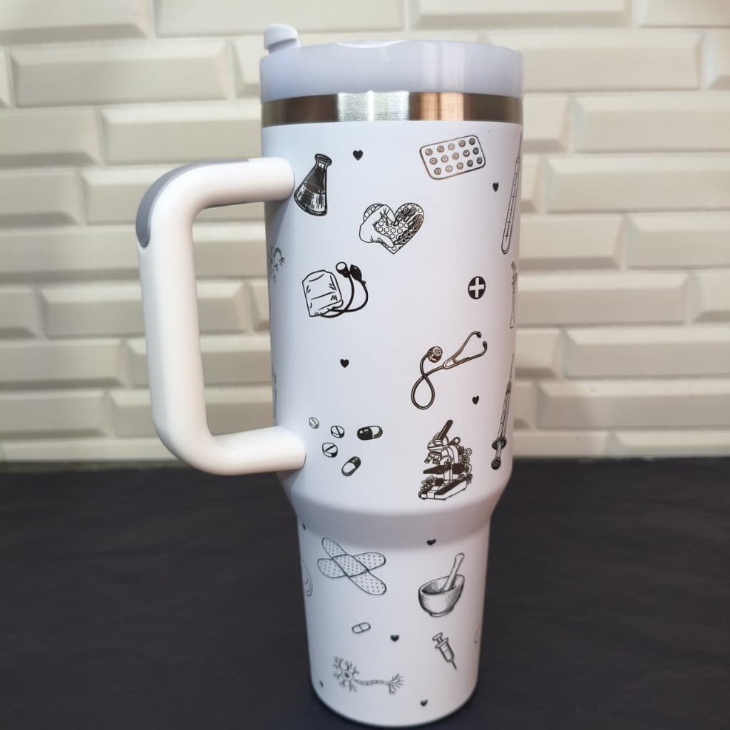 Copo Térmico 1200 ml Personalizado a laser Farmácia Medicina Medicamentos Saúde com tampa e canudo