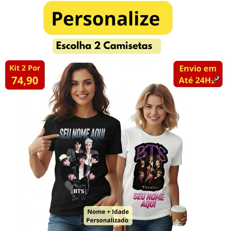 Camiseta Personalizada Básica Kit 2 Unidades Envie sua Arte e realize seu Projeto, Aproveit com e!!