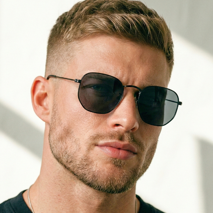 Imagem Óculos de Sol Hexagonal Preto All Black Estilo Retrô Vintage Aviador uv400 Feminino Masculino