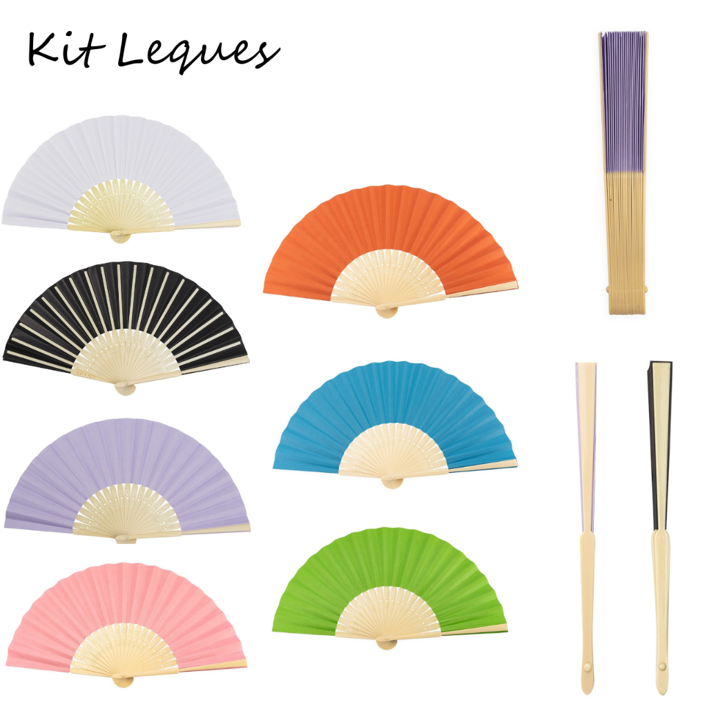kit 10 Leques de Papel detalhes de plástico elegante refrescante leve decorativo brindes