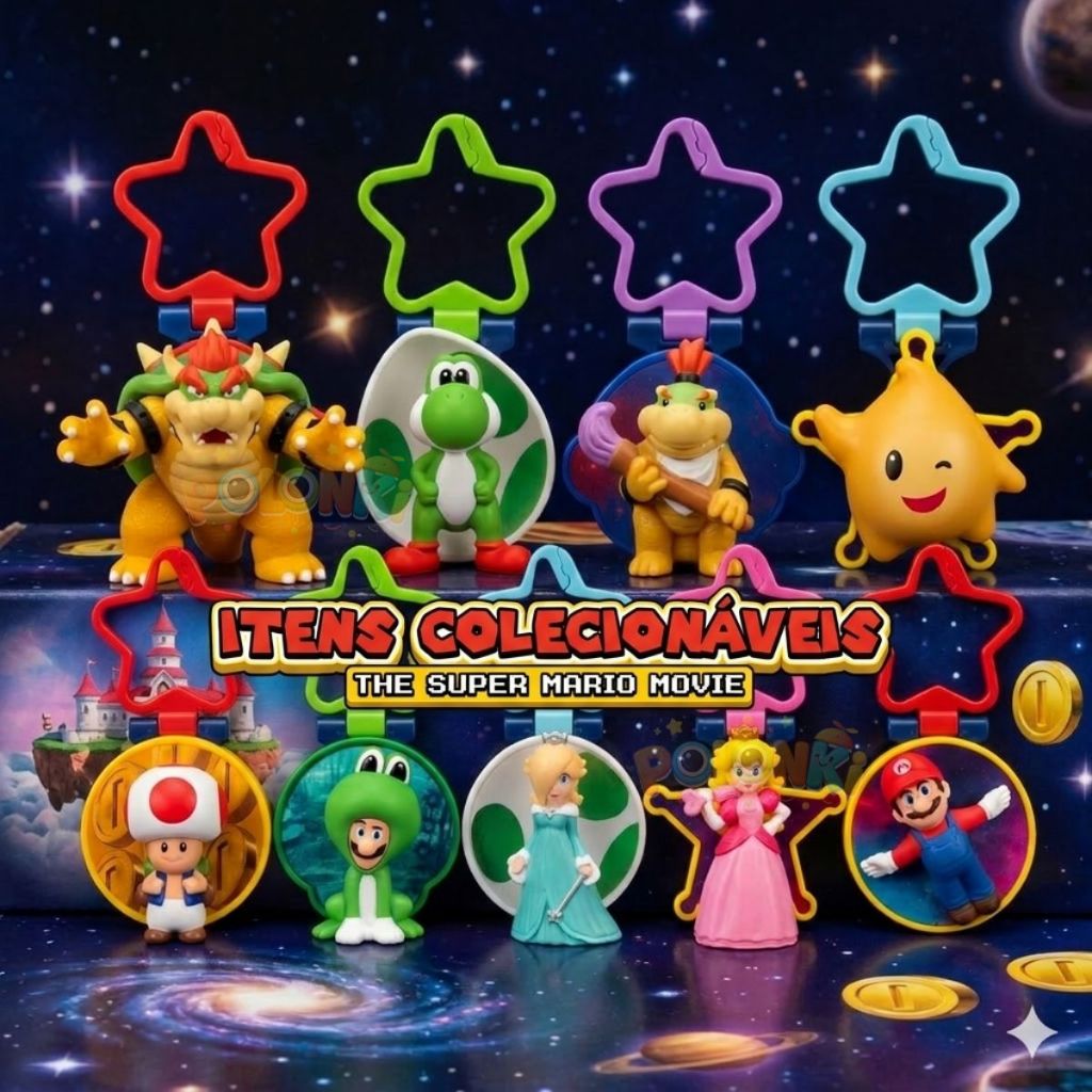 Coleção Super Mario Galaxy McDonalds 2026 Bonecos Chaveiros Brinquedos McLanche Feliz Nintendo
