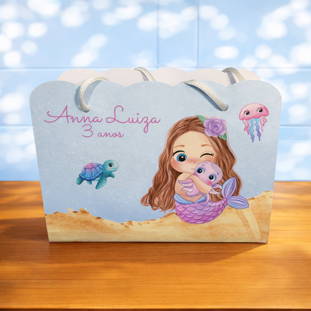 KIT 10 A 40 SACOLINHAS PERSONALIZADAS TEMA SEREIA FUNDO DO MAR LEMBRANCINHA INFANTIL ANIVERSÁRIO | PEGUE E MONTE
