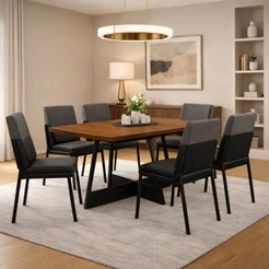 Conjunto Sala de Jantar 6 Cadeiras Boston Carraro Nogal Preto
